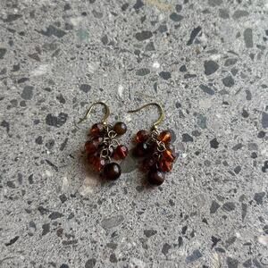 Women’s Earrings Brown Glass Boho Cluster Beads Dangle Bronze Brass Gold